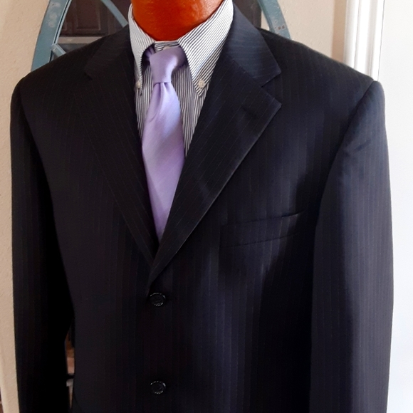 LINEAGE,2 PIECE, Super 120's Merino Wool, Chalk Striped Suit - Picture 2 of 16